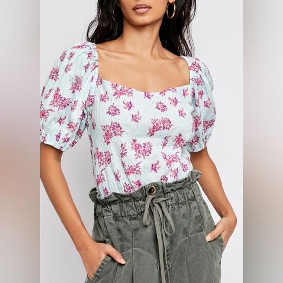 Free People Crinkle Square Neck Blouse Bodysuit 'ANGELA' in Mint Size m - Picture 8 of 16